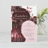 Elegant Burgundy Floral Quinceanera Invitation (Debout devant)