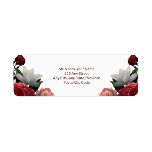 Elegant Burgundy Floral - Return Address Label (Voorkant)