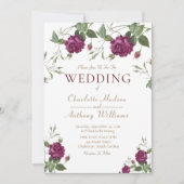 Elegant Burgundy Floral Rozen - bruiloft Kaart (Voorkant)