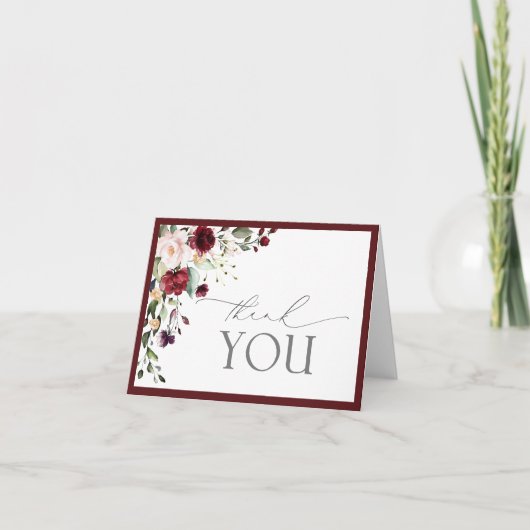 Elegant Burgundy Floral ScriptDank u Kaart