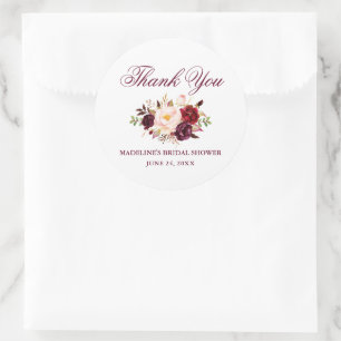 Elegant Burgundy Floral Vrijgezellenfeest Ronde Sticker