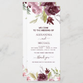 Elegant Burgundy Floral Waterverf Wedding Programm (Voorkant / Achterkant)