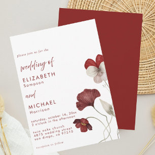 Elegant Burgundy Floral Wedding Invitation Kaart