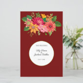 Elegant Burgundy Floral Wedding Programme (Staand voorkant)