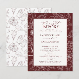 Elegant Burgundy Floral Wedding Rehearsal Dinner Kaart
