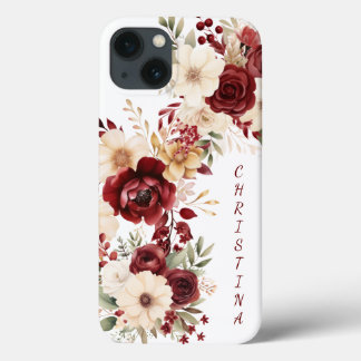 Elegant Burgundy Flowers iPhone 13 Hoesje