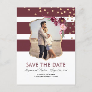 Elegant Burgundy Flowers Foto Save the Date Aankondigingskaart