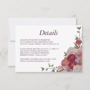 Elégant Burgundy Flowers Mariage carte détaillée