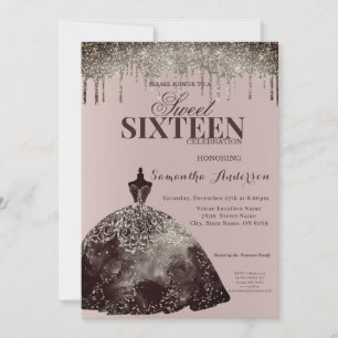 Elegant Burgundy Glitter Spark Sweet 16 Birthday Kaart