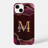 Elegant Burgundy Gold Agate Geode Monogram iPhone Hoesje (Achterkant)