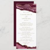 Elégant Burgundy Gold Agate Menu Mariage (Devant / Derrière)