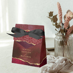 Elegant Burgundy & Gold Agate Wedding Bedankdoosjes