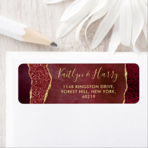 Elegant Burgundy & Gold Agate Wedding Etiket