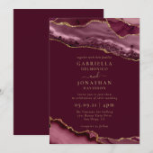 Elegant Burgundy Gold Agate Wedding Invitation Kaart (Voorkant / Achterkant)