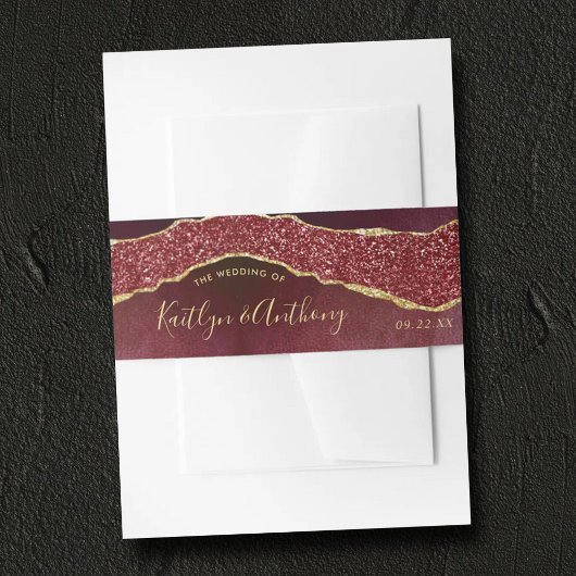Elegant Burgundy & Gold Agate Wedding Invitation Uitnodigingen Wikkel