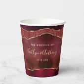 Elegant Burgundy & Gold Agate Wedding Papieren Bekers (Achterkant)