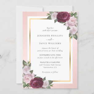 Elegant Burgundy Gold Blush Pink Floral Weddenscha Kaart