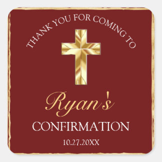 Elegant Burgundy Gold Cross bevestiging bedankt Vierkante Sticker