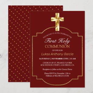 Elegant Burgundy Gold Cross First Community Kaart