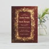 Elegant Burgundy & Gold Floral Frame Wedding Kaart (Staand voorkant)