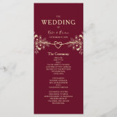 Elegant Burgundy Gold Floral Wedding Programma (Voorkant)