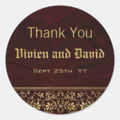 Elegant Burgundy Gold Floral Wedding Ronde Sticker (Voorkant)
