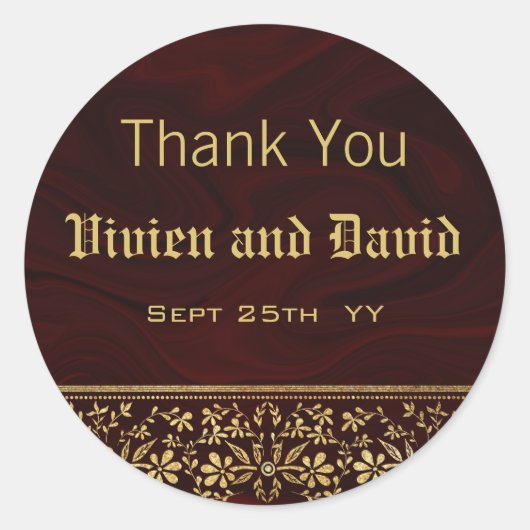 Elegant Burgundy Gold Floral Wedding Ronde Sticker (Voorkant)