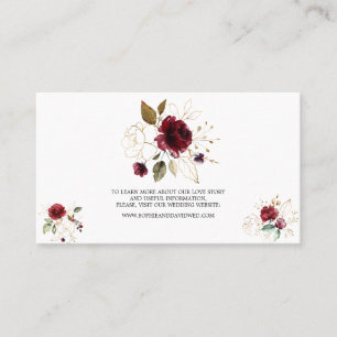 Elegant Burgundy Gold Floral Wedding Website Visitekaartje