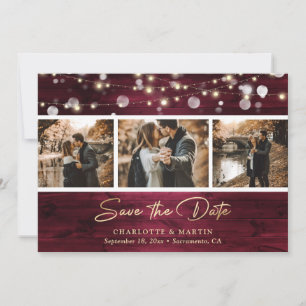 Elegant Burgundy Gold Foil Wood Weduwfoto Save The Date