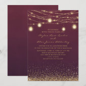 Elegant Burgundy Gold Glitter String Light Wedding Kaart (Voorkant / Achterkant)