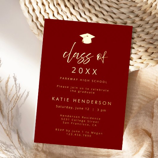 Elegant Burgundy Gold Graduation Party Invitation