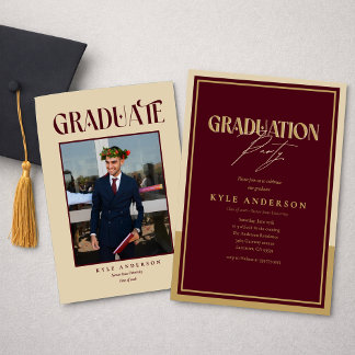 Elegant Burgundy Gold Graduation Party Photo   Kaart