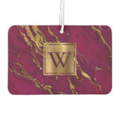 Elegant Burgundy Gold Marble Monogram Luchtverfrisser (Achterkant)