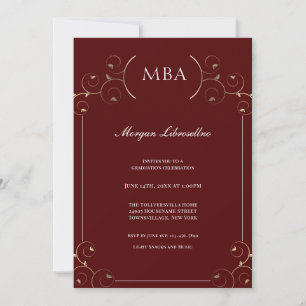 Elegant Burgundy Gold MBA Afstuderen Kaart