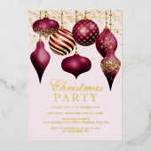 Elegant Burgundy Gold Ornaments kerstfeest Folie Uitnodiging (Voorkant)