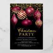 Elegant Burgundy Gold Ornaments kerstfeest Folie Uitnodiging (Voorkant)