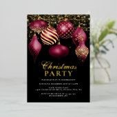 Elegant Burgundy Gold Ornaments kerstfeest Folie Uitnodiging (Staand Voorkant)