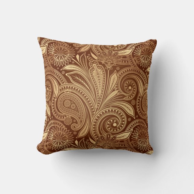 Elegant  Burgundy Gold Paisley Kussen (Voorkant)