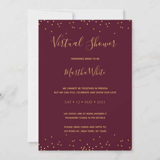 Elegant Burgundy Gold Simple Virtual Vrijgezellenf Kaart (Voorkant)