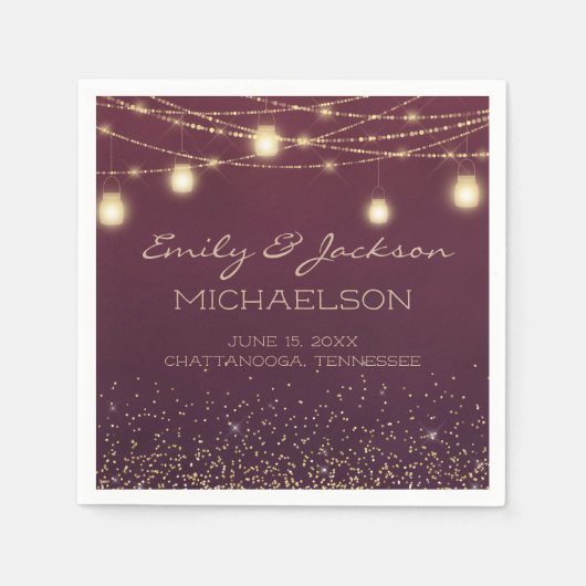 Elegant Burgundy Gold String Lights Lantern Servet (Voorkant)