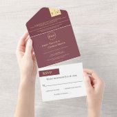 Elegant Burgundy Gold Typography Classy Wedding All In One Uitnodiging (Afscheurbaar)