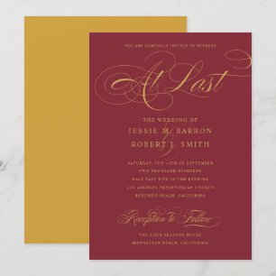 Elegant Burgundy Gold Weddenschap op laatste kalli Kaart