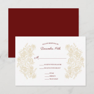Elegant Burgundy & Golden Rose Carte de réponse