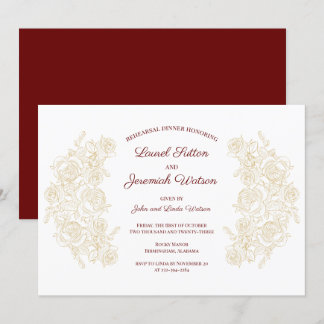 Elegant Burgundy & Golden Rozen repetitie Dinner Kaart