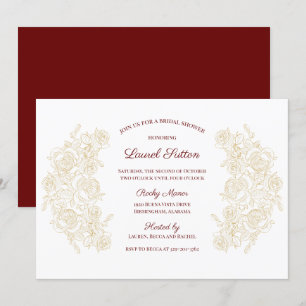 Elegant Burgundy & Golden Rozen Vrijgezellenfeest Kaart