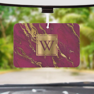 Elegant Burgundy Goud Marmer Monogram Luchtverfrisser