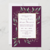 Elegant burgundy green leaf gold bruiloft kaart (Voorkant)