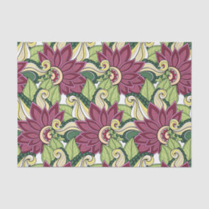 Elegant Burgundy Green Yellow Flowers en Swirl Tissuepapier