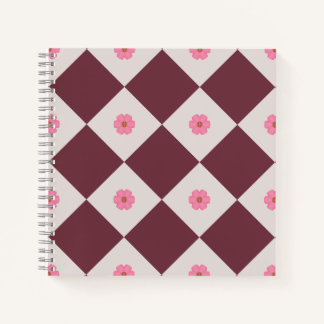 Elegant Burgundy & Grey Floral Diamond Notebook Notitieboek