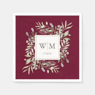 Elegant Burgundy Groene Kruiden Gold Monogram Servet